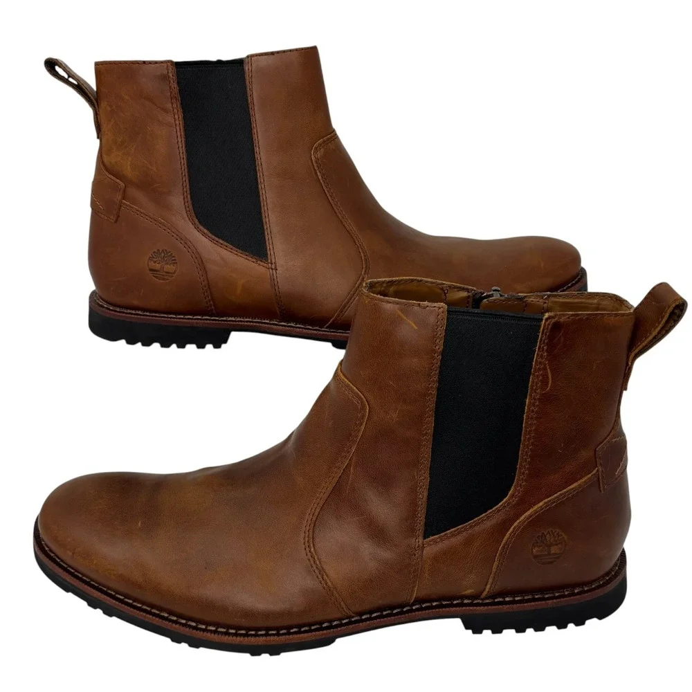 Timberland Kendrick A1N1K Chelsea Boots Mens 11 Brown Leather Side Zip Ankle